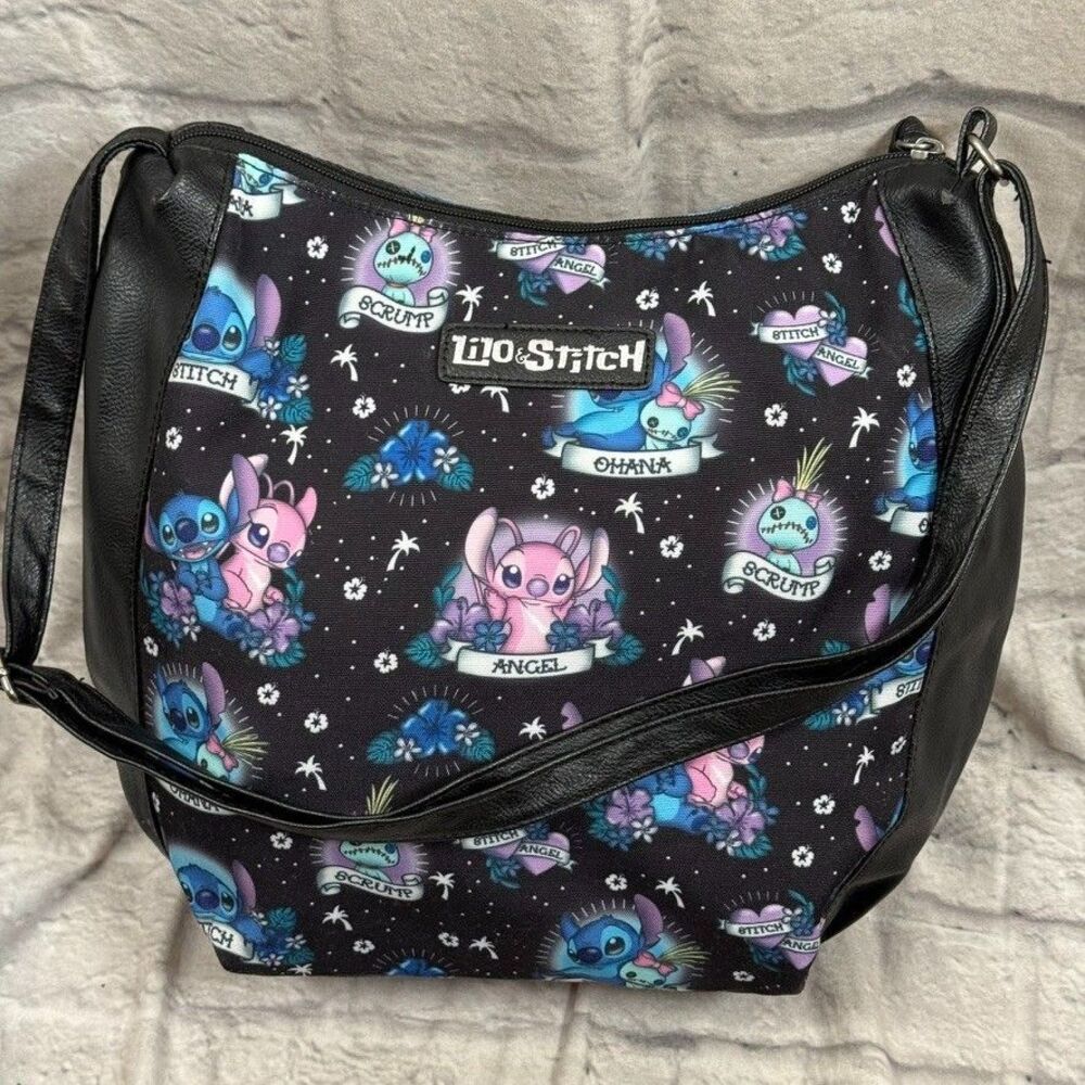 Disney Loungefly Lilo & Stitch Angel Scrump Tattoo Print Hobo Bag Shoulder Purse - Picture 3 of 13